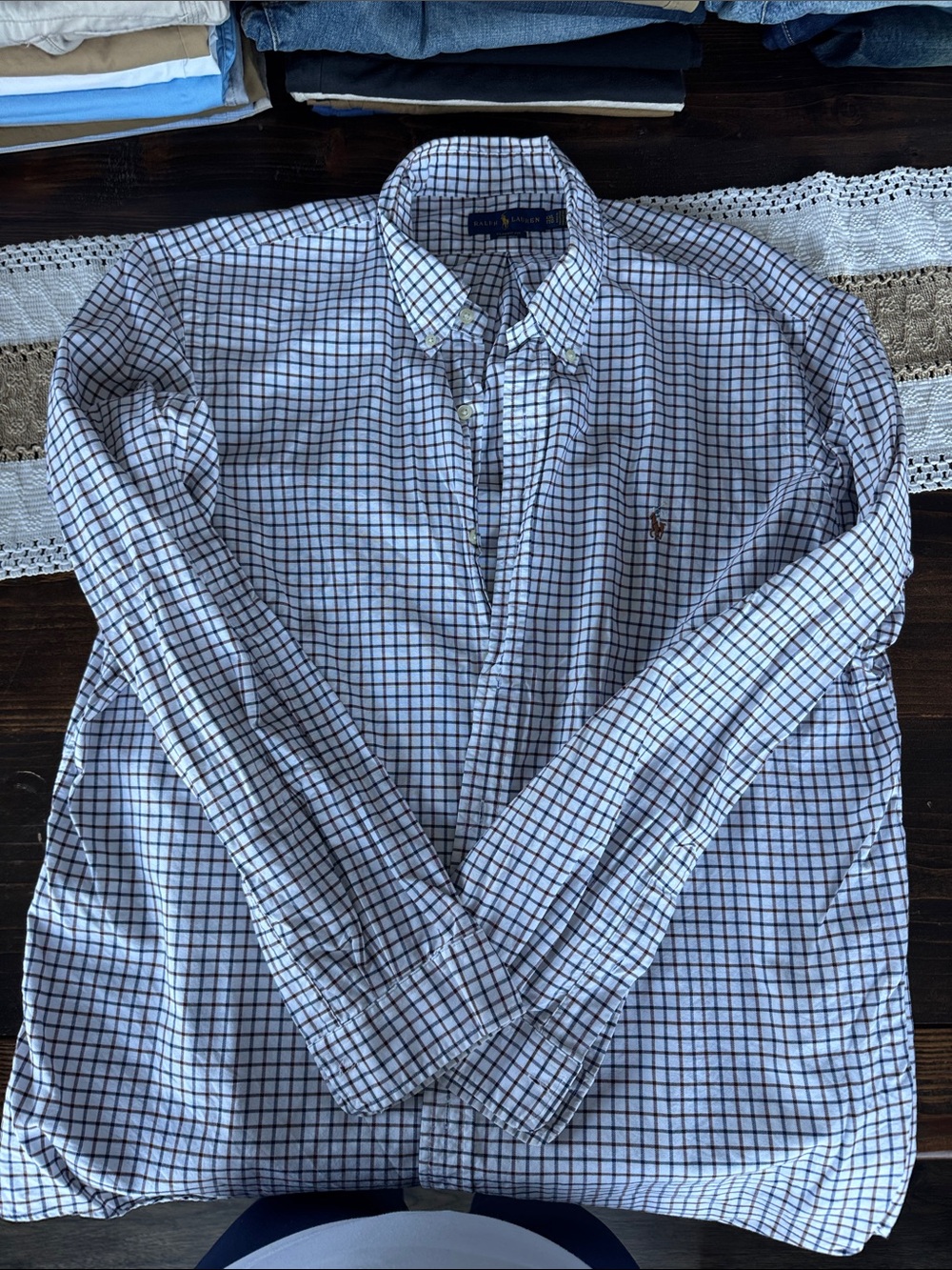 Polo by Ralph Lauren Men’s White Shirt with Blue Check Pattern